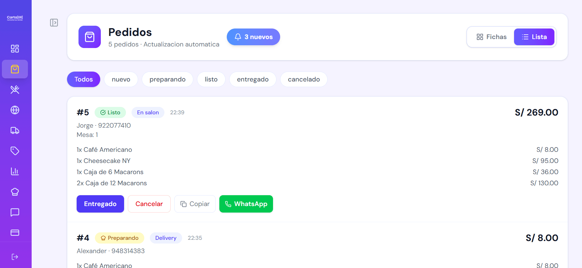 Recibe pedidos